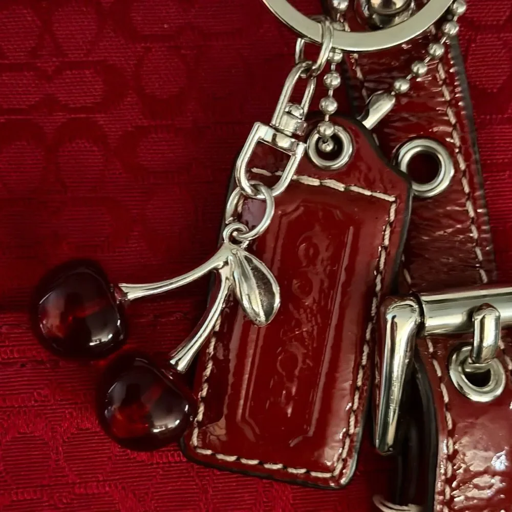COACH Vintage 3 Piece Set Red Mini “C” Canvas & Leather Tote, Crossbody, Wallet. - Picture 3 of 11